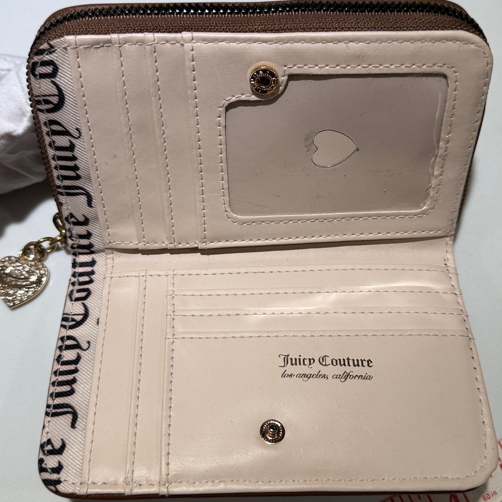 JUICY COUTURE Zip top Wallet, Brown/Pink Emblem - Picture 3 of 9